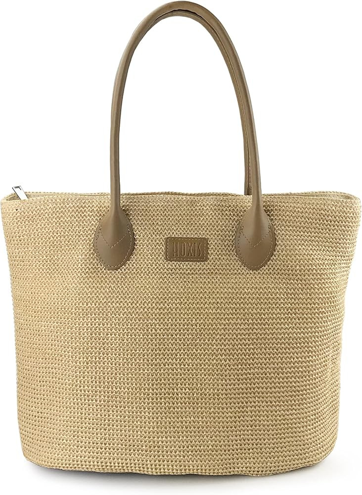 Hoxis Weekender Lightweight Synthetic Straw Shopper Tote Womens Shoulder Handbag | Amazon (US)