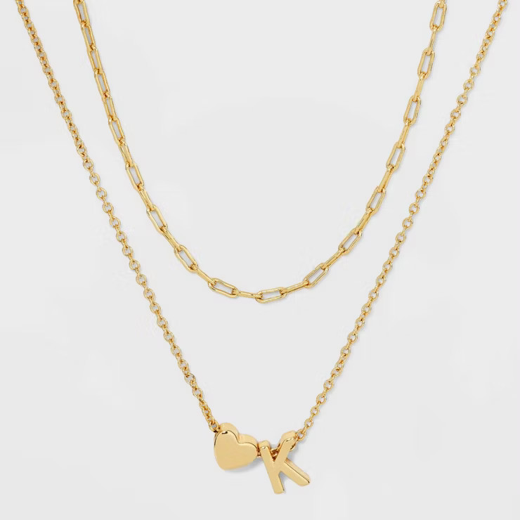 14K Gold Dipped Initial with Heart Chain Necklace - A New Day™ Gold | Target