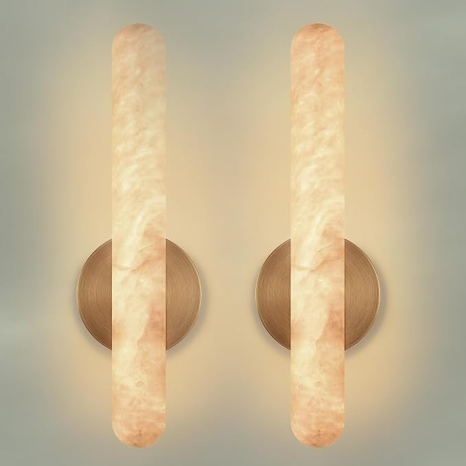 Alabaster Wall Sconce, Solid Brass, Hardwired, 15.7 in, Set of 2 | Natural Spanish Alabaster, LED... | Amazon (US)
