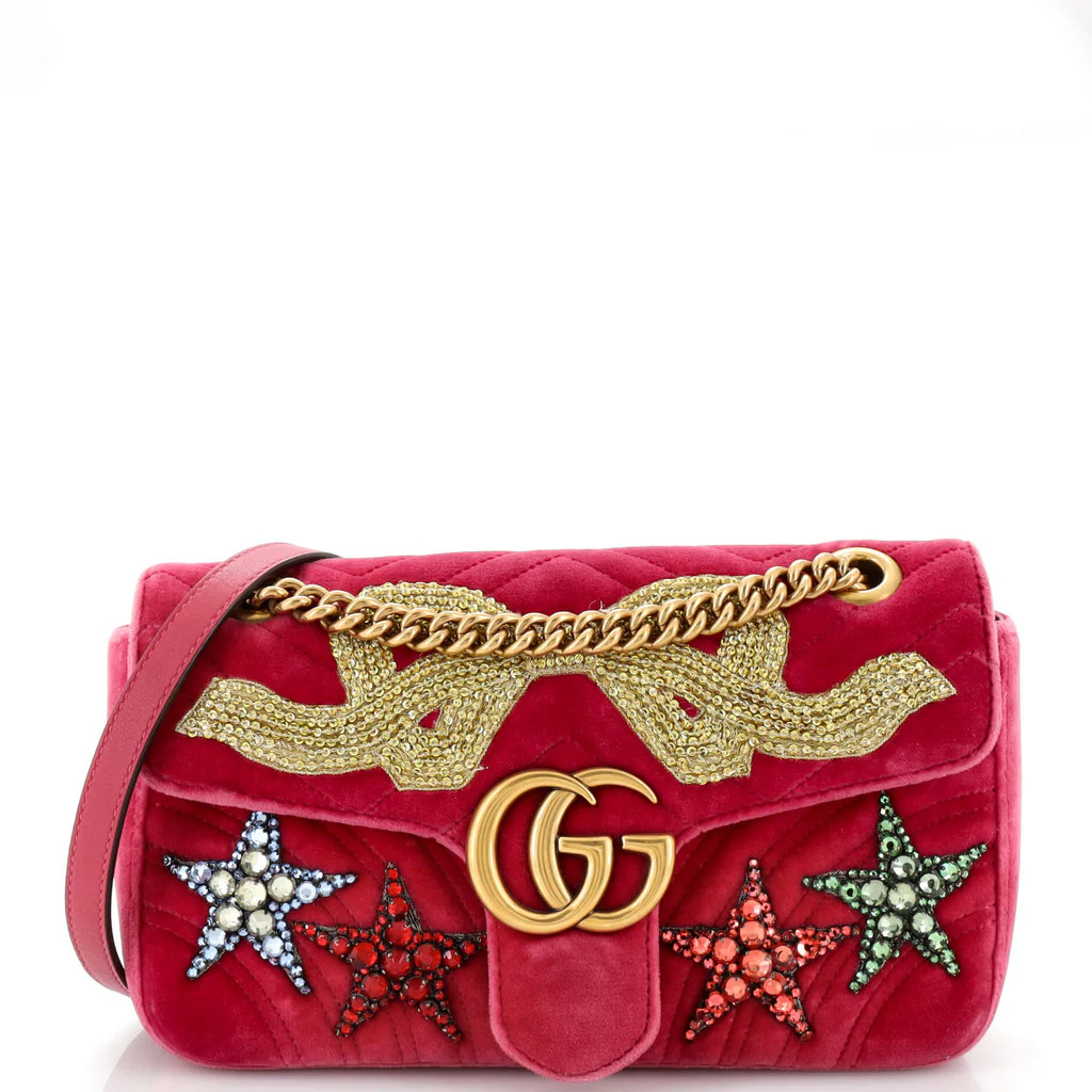 GG Marmont Flap Bag Embellished Matelasse Velvet Small | Rebag