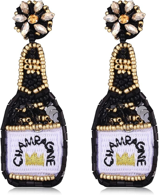 Beaded Champagne Bottle Earrings for Women Handmade Bead Champagne Drop Dangle Earring Statement ... | Amazon (US)