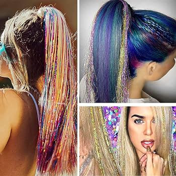 Hair Tinsel Kit (48 Inch,18 Colors, 4320 strands), Tinsel Hair Extensions with Tools, Heat Resist... | Amazon (US)