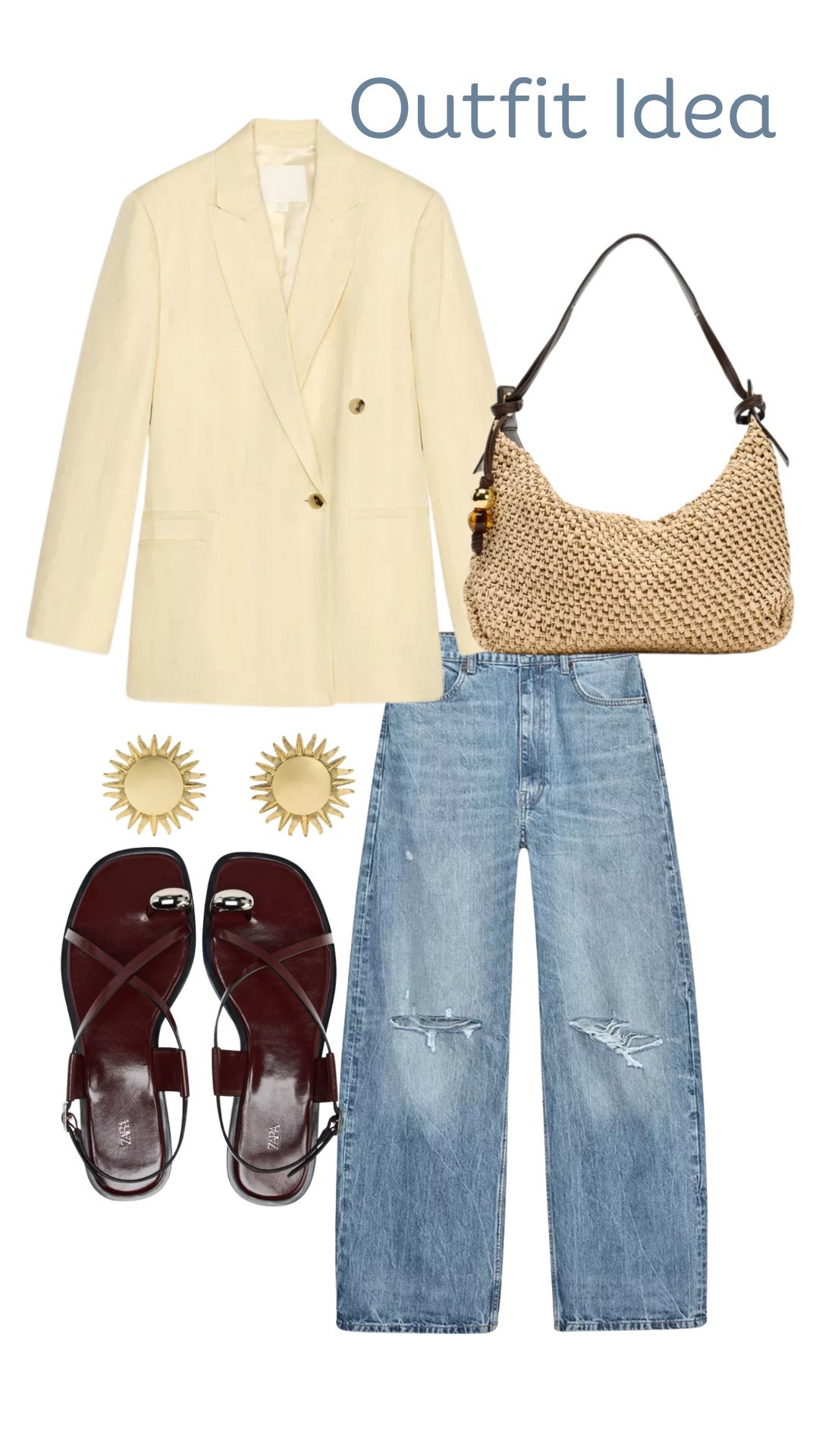 Outfit idea for spring with the butter yellow blazer. 

Sandals, straw bag, summer outfit, yellow blazer, baggy jeans 

#LTKStyleTip #LTKSeasonal #LTKFindsUnder100
