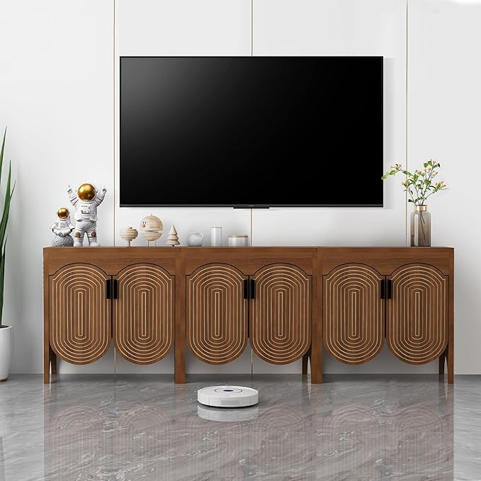 Fluted Sideboard Cabinet with Storage,6 Doors Buffet Cabinet with Adjustable Shelves,Accent Stora... | Amazon (US)