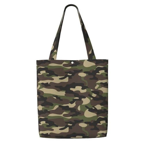 MOLAIGIN Camo Camouflage Military Green Brown Canvas Tote Bag Aesthetic For Women, Reusable Tote Shoulder Bags For Vacation, Shopping, Work, Grocery | Amazon (US)