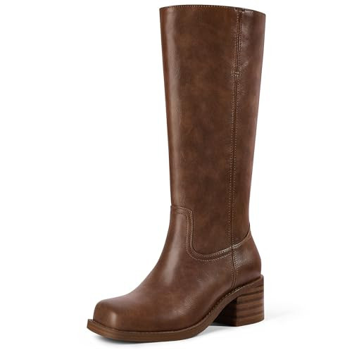 MUCCCUTE Knee High Boots for Women Campus Wide Calf Boots Size 9.5, Brown | Amazon (US)