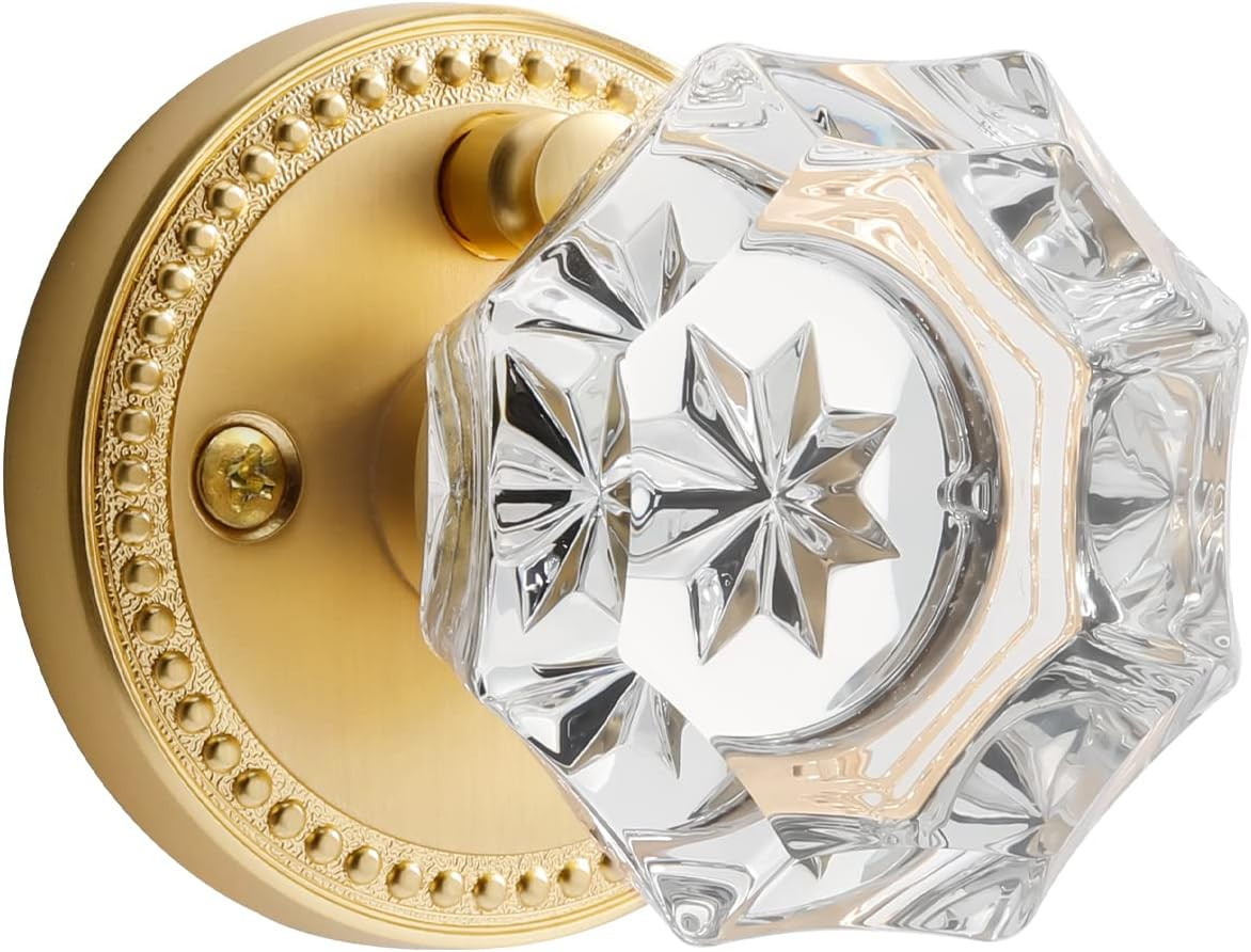 Gold Door Knobs Crystal Door Knob Interior Satin Brass Privacy Brushed Gold Door Knob for Bedroom... | Amazon (US)