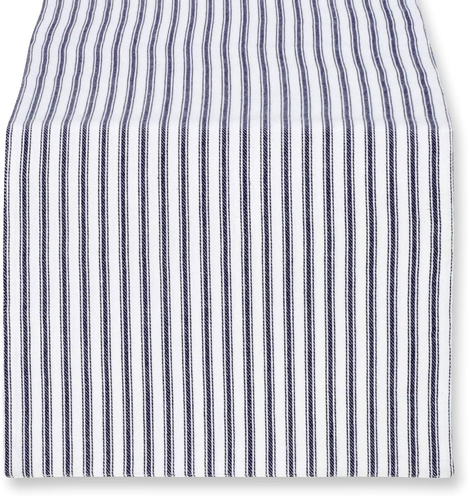 Cackleberry Home Navy Blue and White Ticking Stripe Woven Cotton Table Runner Reversible 14 x 108... | Amazon (US)