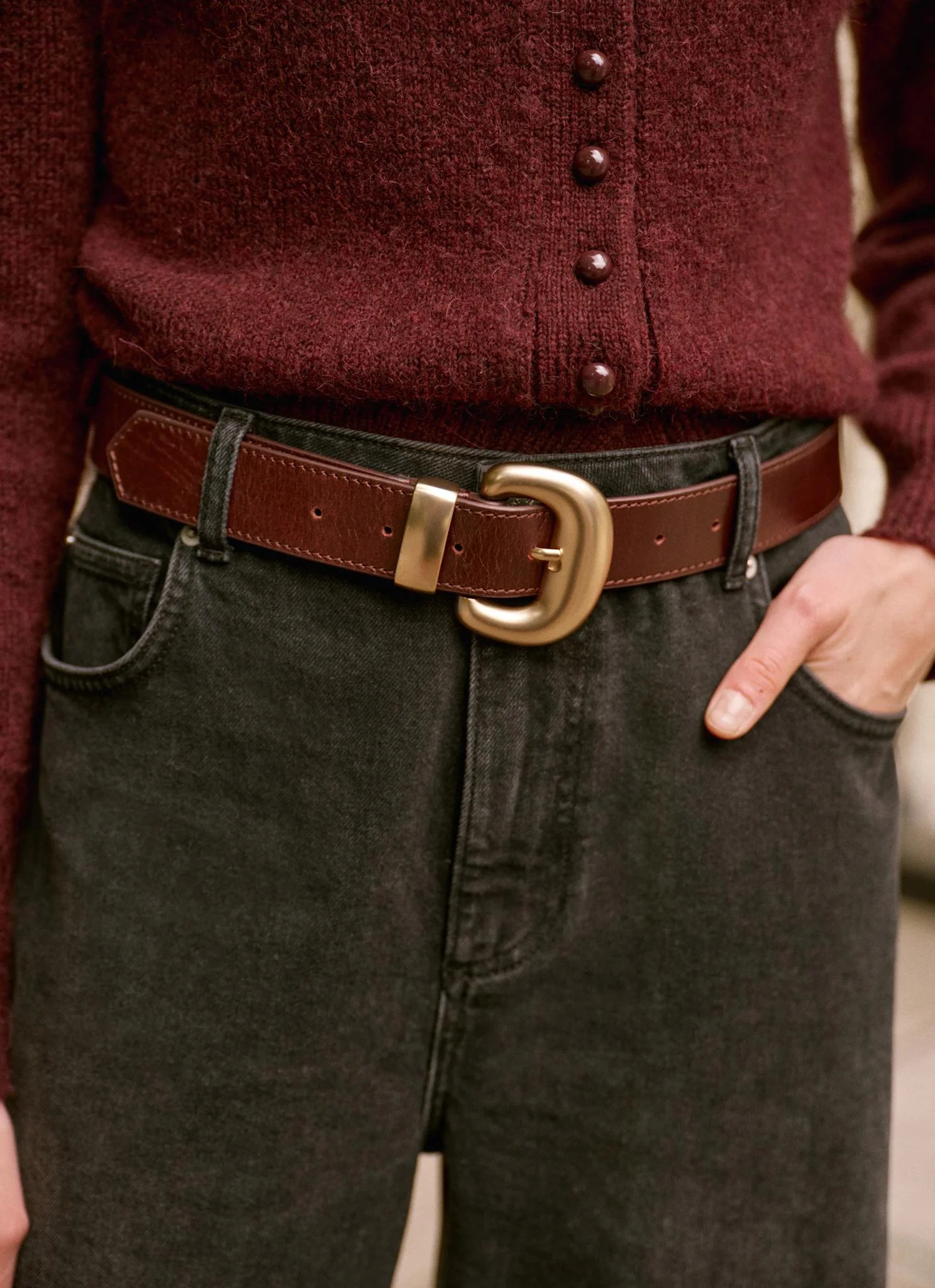 Burgundy Leather Belt | Mint Velvet