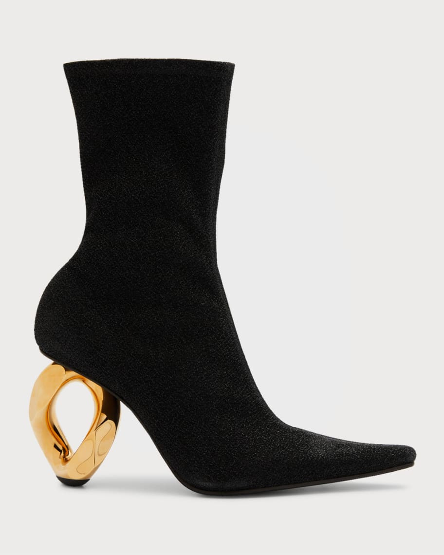 JW Anderson Shimmer Chain-Heel Sock Booties | Neiman Marcus