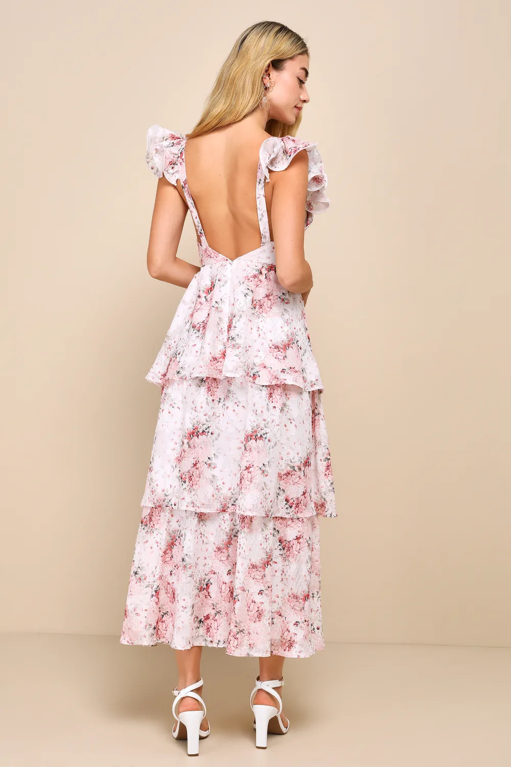 Adorable Direction Ivory Floral Burnout Tiered Midi Dress | Lulus