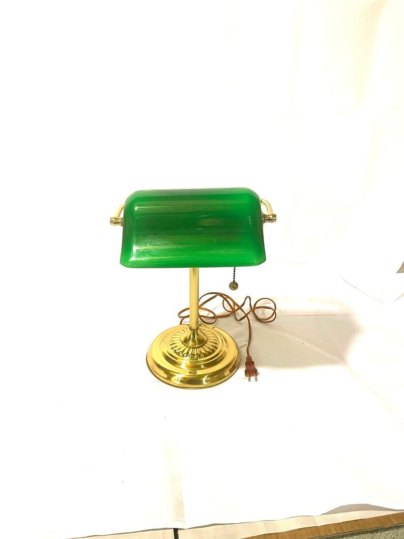 A Perfect Vintage Bankers Lamp  Emerald & Brass  Pull String | Etsy | Etsy (US)