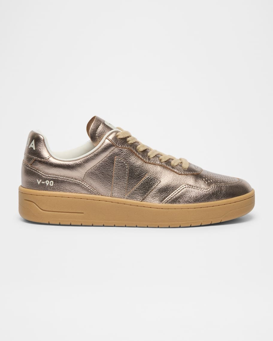 V-90 Metallic Leather Low-Top Sneakers | Neiman Marcus