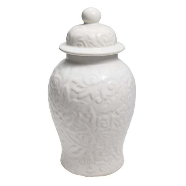 White Ceramic Vase With Lid, 11.8", sold by At Home | At Home