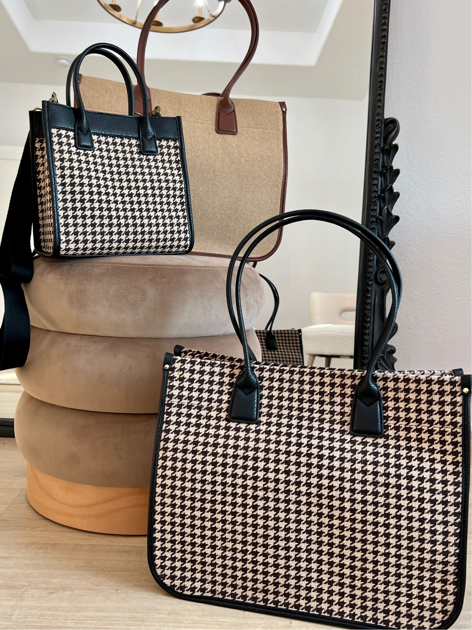 Time and Tru Women's Houndstooth Mini Tote Bag with Removable Strap,  Houndstooth 