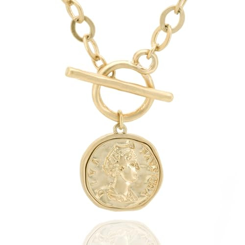 Amazon.com: KKOXZ Chunky Gold Coin Pendant Necklace Trendy Layered Statement Chain for Women, Ant... | Amazon (US)