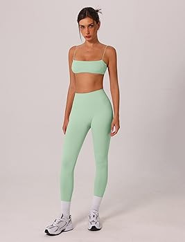 ABOCIW Workout Sets for Women 2 Piece Seamless Bandeau Strappy Sports Bra High Waist Leggings Yoga Gym Work Out Clothes | Amazon (US)