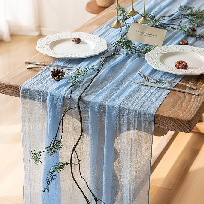 Keketoarrange Easter Spring Table Runner Light Blue Cheesecloth Gauze Rustic Cheese Cloth Table R... | Amazon (US)
