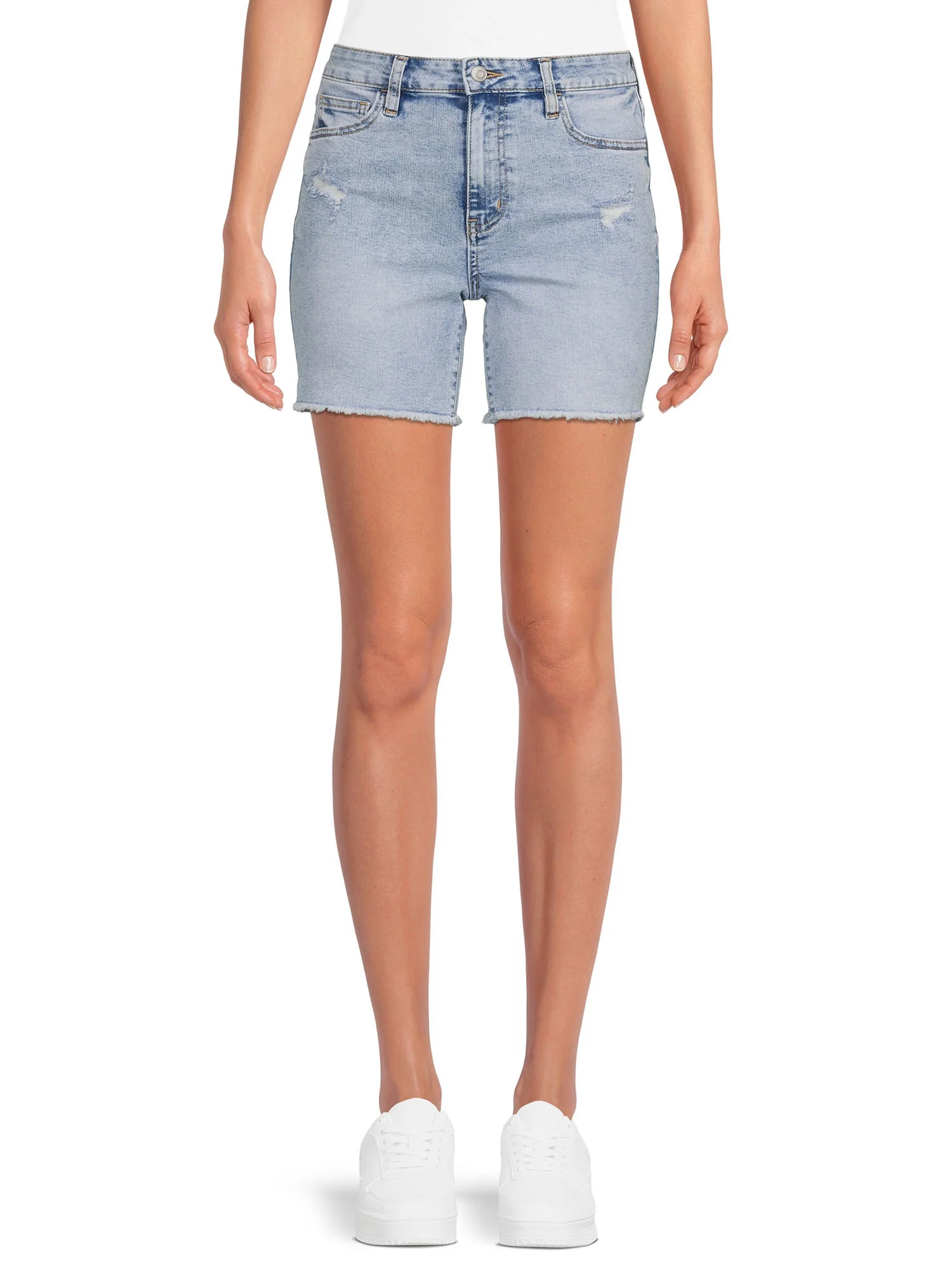 No Boundaries Juniors Frayed Hem Denim Bermuda Shorts | Walmart (US)