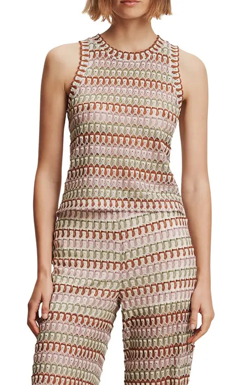 Veronica Beard Rhett Stripe Crochet Knit Tank in Deep Ochre Dove Multi at Nordstrom, Size X-Large | Nordstrom
