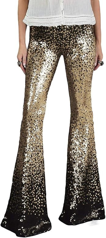 AZOKOE Women High Waist Wide Leg Palazzo Lounge Pants Sequin Bell Bottoms Trousers | Amazon (US)