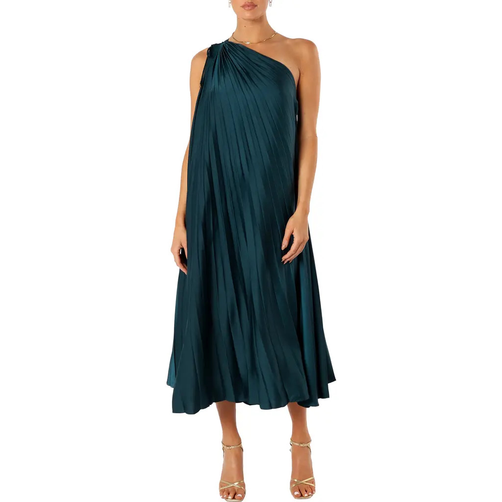 Petal & Pup Selena Pleated One-Shoulder Dress in Emerald at Nordstrom, Size X-Small | Nordstrom