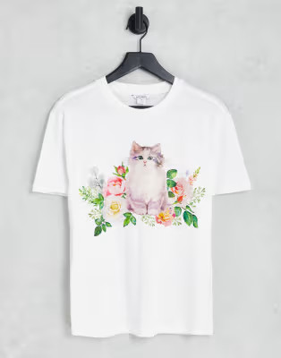 Monki oversized tee with cat floral logo in white | ASOS (Global)