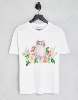 Monki oversized tee with cat floral logo in white | ASOS (Global)
