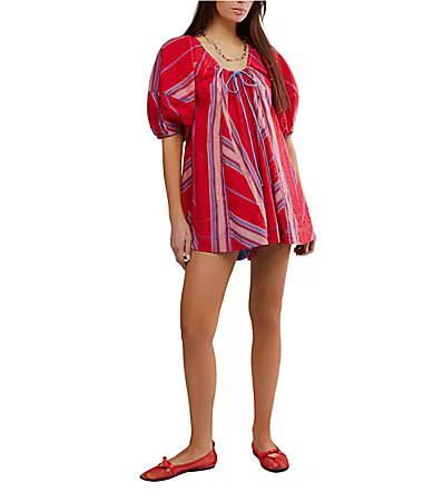 Free People Bop Around Printed Scoop Neckline Short Puff Sleeve Romper - M | Dillard's