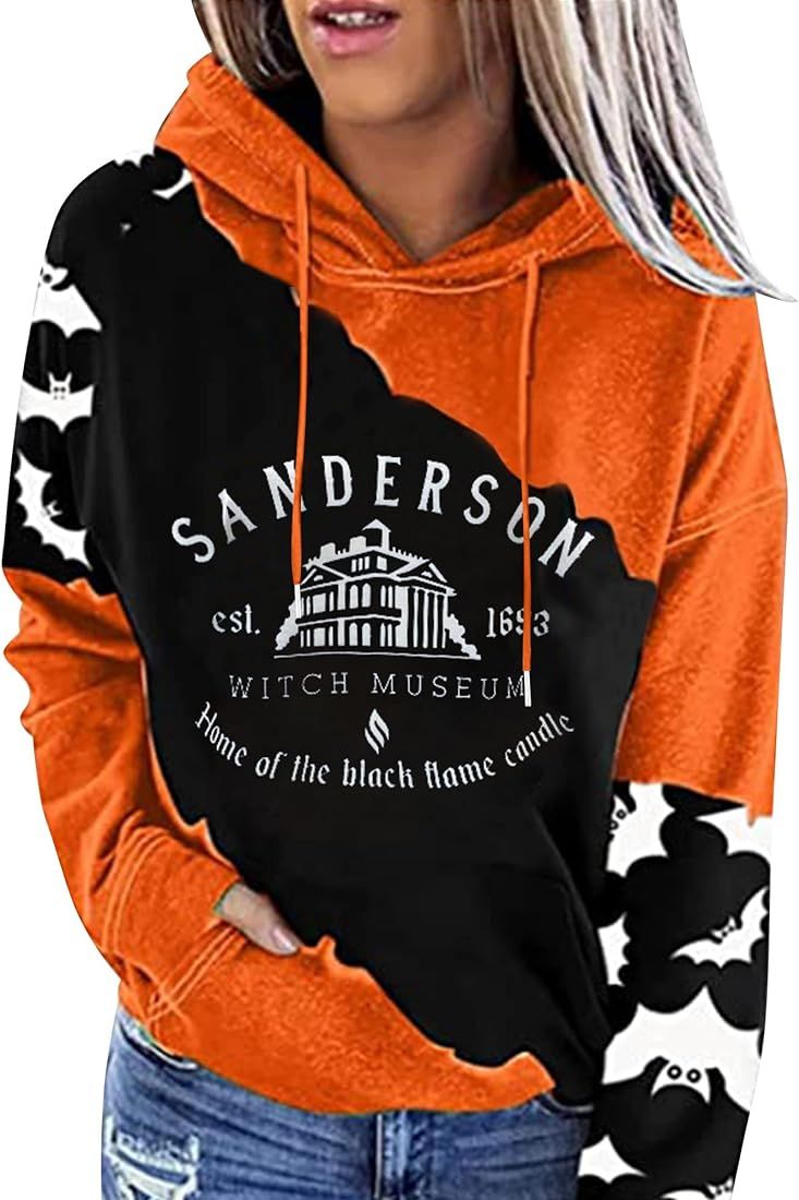 Halloween Sweatshirts for Women Sanderson Witch Museum Graphics Pullover Shirts Tops Reverse Tie ... | Amazon (US)