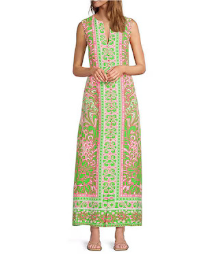 Novak Placed Print V-Neck Sleeveless Button Front Maxi Dress | Dillard's