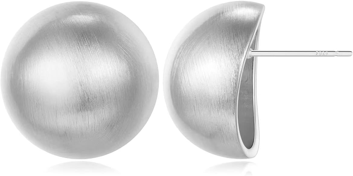 Stud Earrings for Women Half-ball Mattle Gold Sliver Studs Gold Brushed Button Earrings for Women... | Amazon (US)