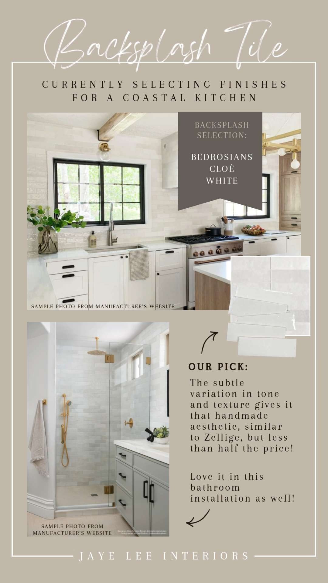 Currently selecting finishes for a coastal kitchen project, and we've decided on this gorgeous Cloé 2.5" x 8" Glossy Ceramic Tile from Bedrosians. So subtle and beautiful for kitchens and bathrooms! This particular model has a very similar look to #Zellige, but is more durable, IMHO, and more affordable! (work pictured is not my own, these are install pics from the Bedrosians website)
#Kitchenremodel #neutralbacksplash, #kitchenbacksplashtile #bathroomtile #subwaytile #jleeinteriors 

 #LTKdayinmylife #LTKHome