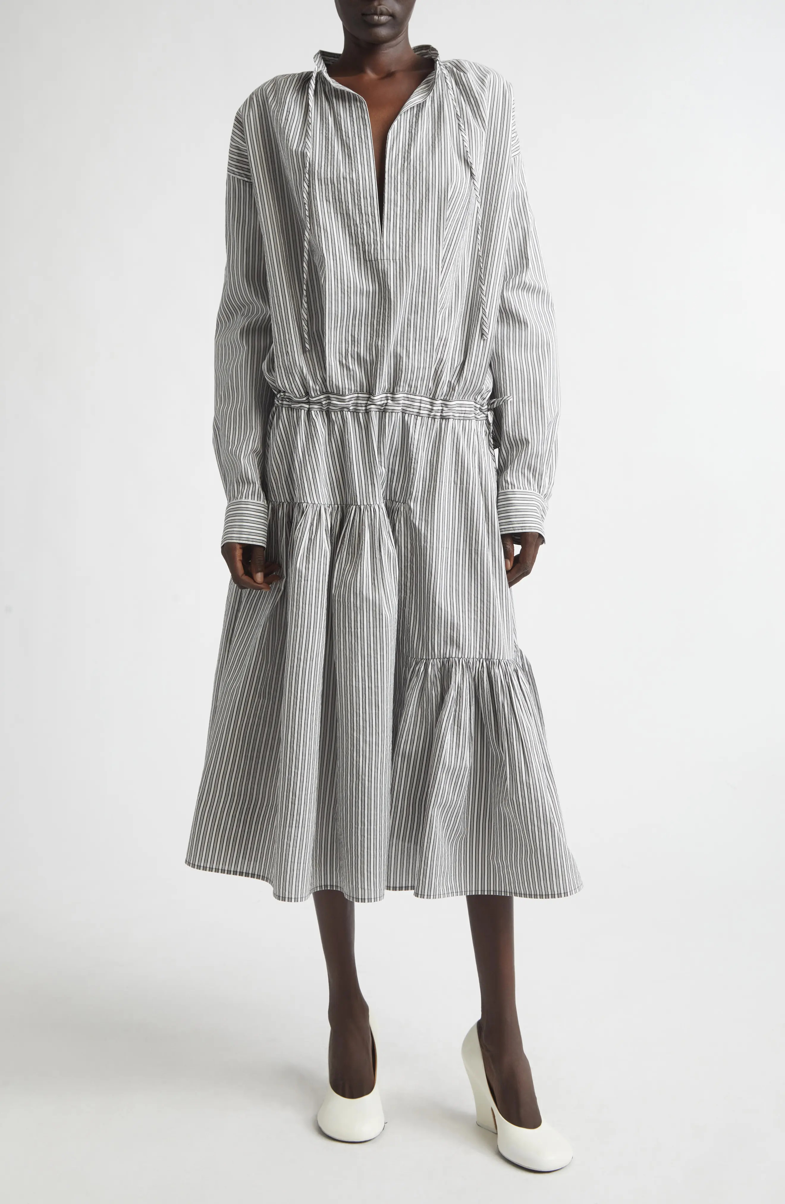 Washed Stripe Long Sleeve Cotton & Silk Dress | Nordstrom