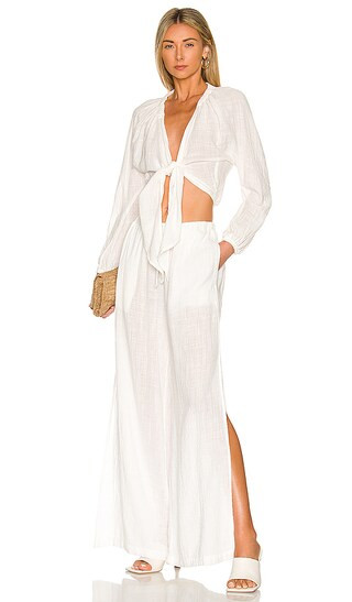 White Long Sleeve Tie Top | White Pant Set | White Pants Outfit | Cover Up Pants | Beach Pants | Revolve Clothing (Global)