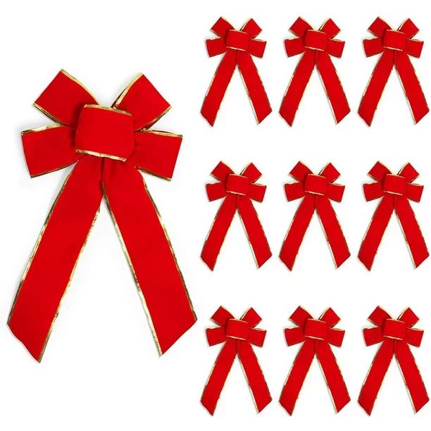6 Pack Red Wreath Bows for Christmas Outdoor Decorations, Velvet Ribbons for Crafts, Xmas Holiday... | Walmart (US)