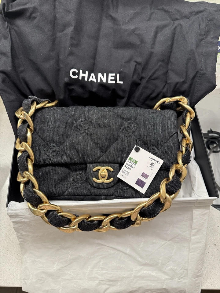 Sold Out chanel 22s flap denim balck bag | eBay US