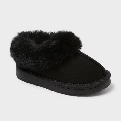 Toddler Piper Faux Fur Cuff Scuff Slippers - Cat & Jack™ Jet Black 12 | Target