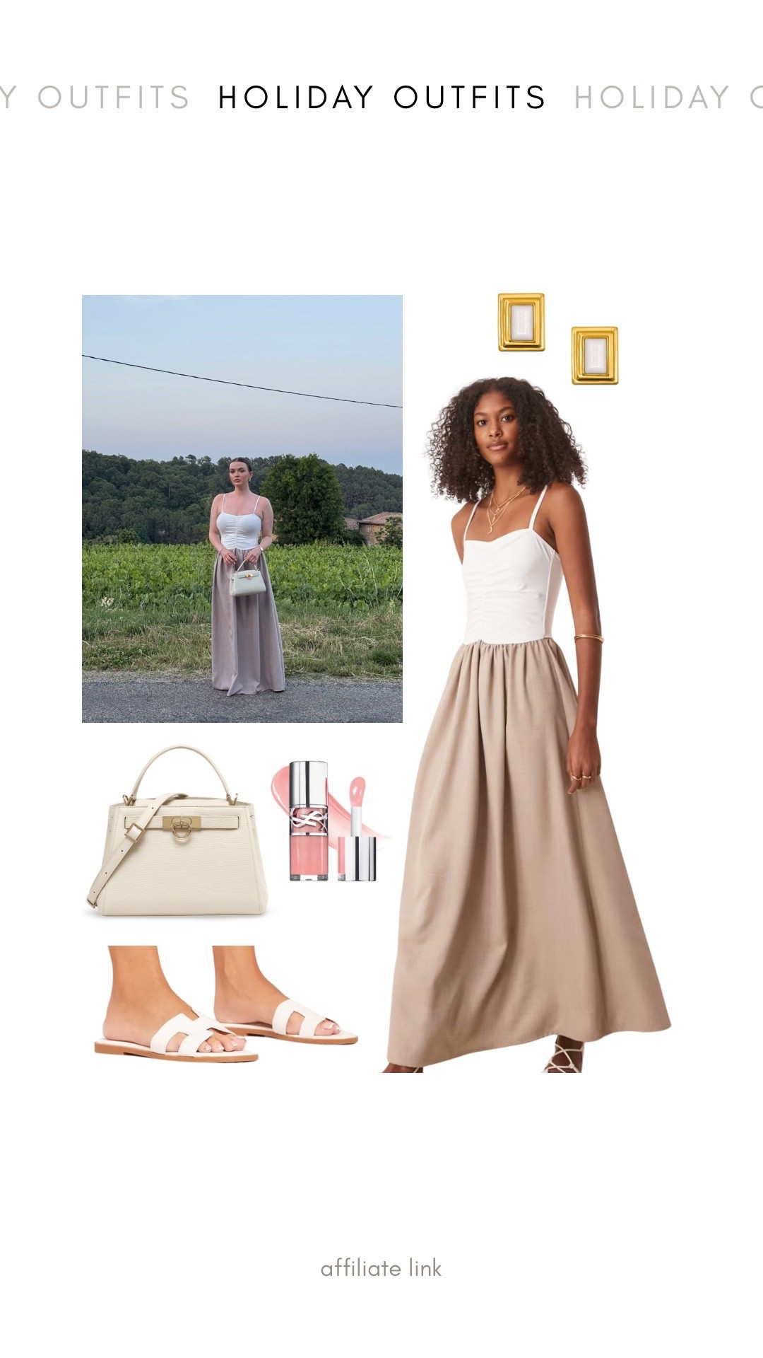 Summer holiday evening outfit idea - asos design white & beige linen look maxi dress, ego white h sandals, ysl lip gloss 

#LTKsummer #LTKstyletip #LTKuk