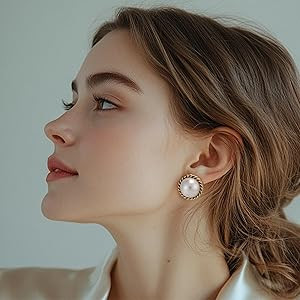 Pearl Stud Earrings, Gold Pearl Earrings Studs, Faux Pearl Earrings for Women Gold Plated, Gold S... | Amazon (US)