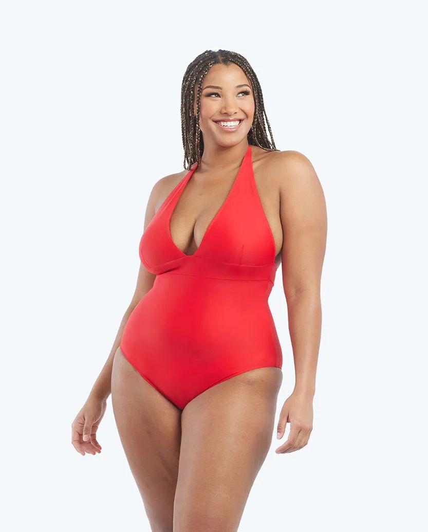 Steal the show at the pool party in our Halter Plunge. This elegant one-piece is crafted with an ... | SummerSalt