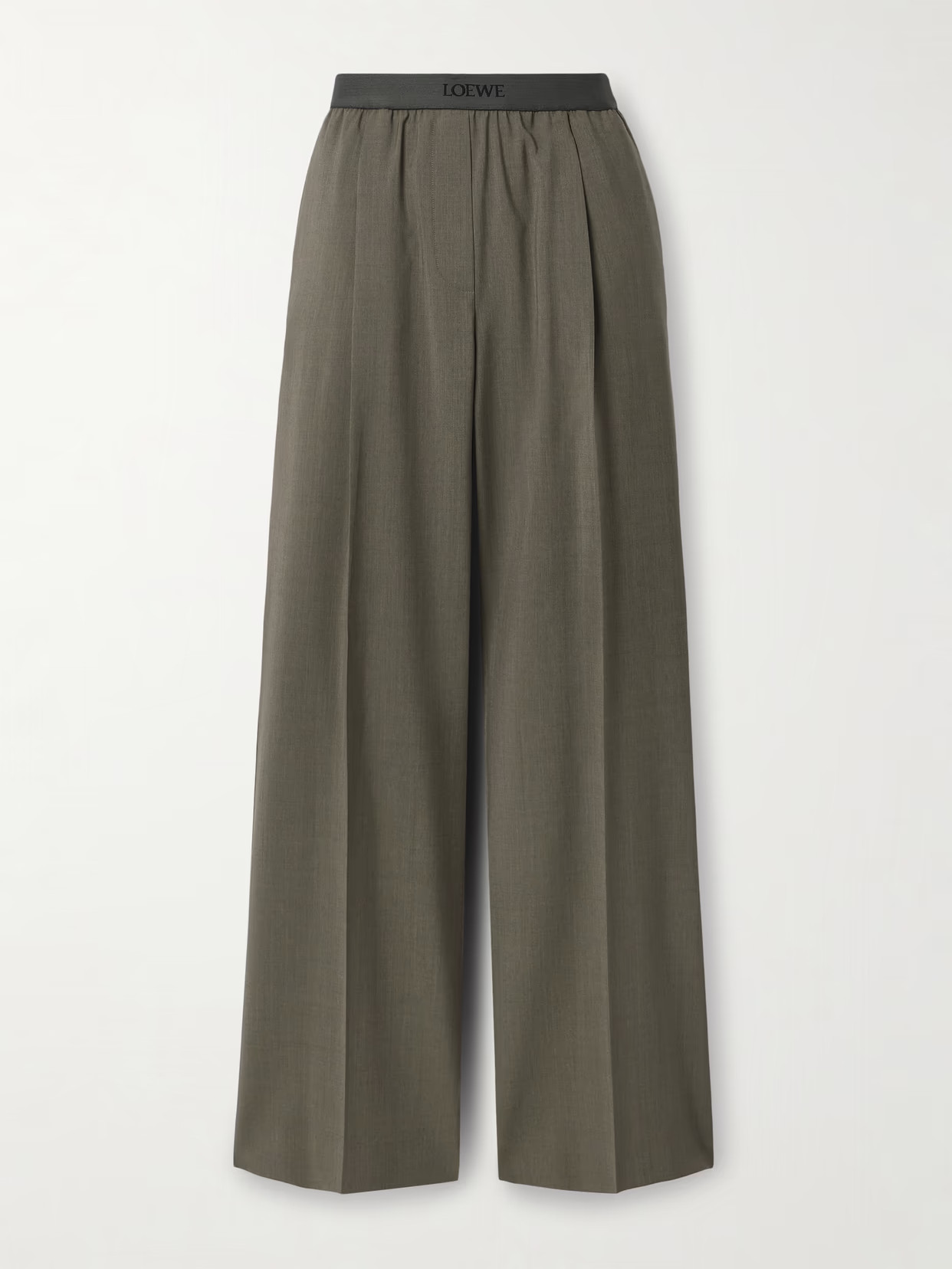 LOEWE - Pleated Wool Straight-leg Pants - Green | NET-A-PORTER (US)