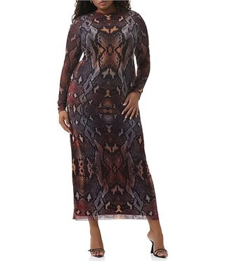 Plus Didi Snake Print Crew Neck Long Sleeve Mesh Dress | Dillard's