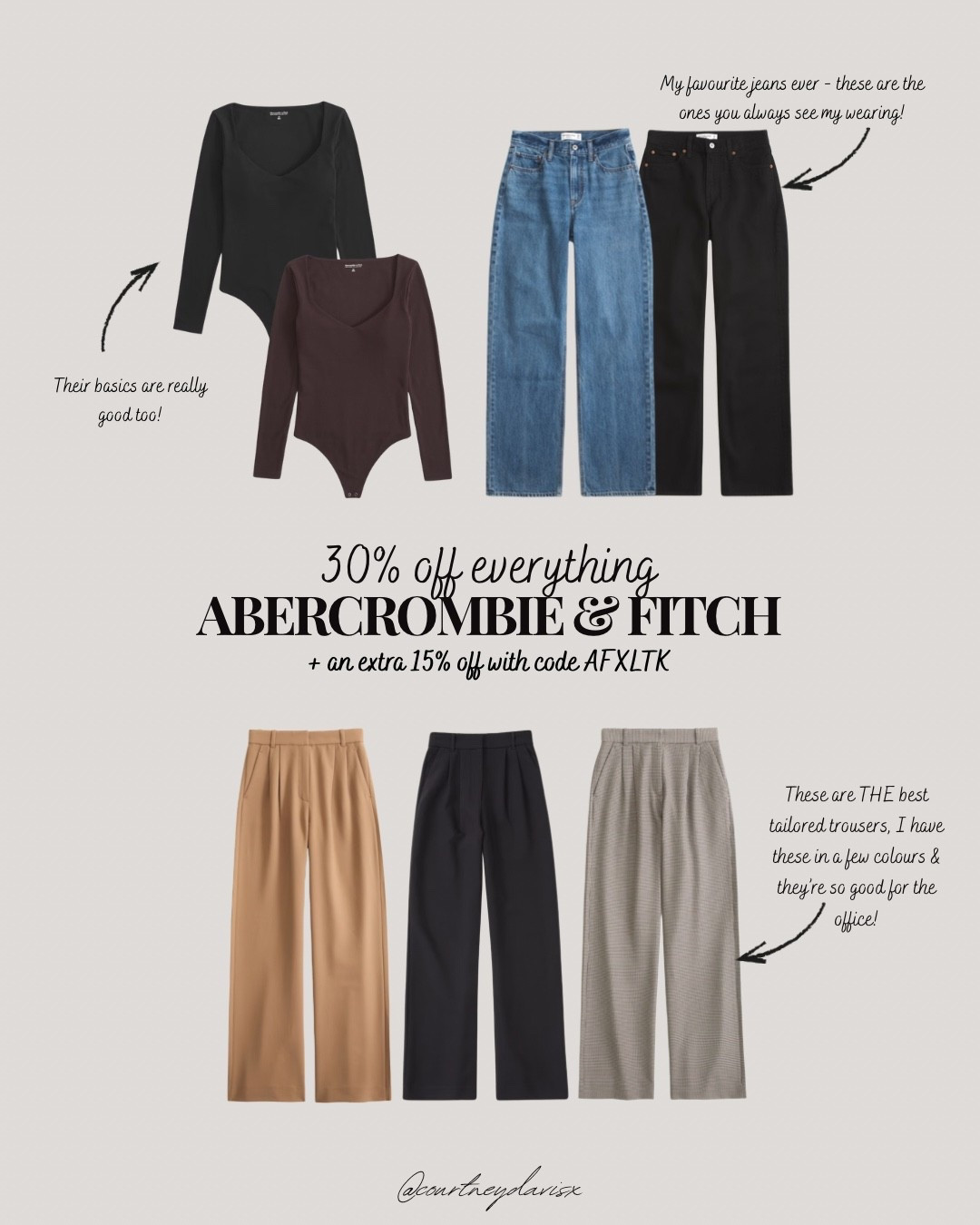Abercrombie sale favourites - 30% off everything + an extra 15% off with code AFXLTK 🖤

Abercrombie & Fitch, Sloane trousers, work trousers, mid rise jeans, jeans, wide leg trousers, winter basics

#LTKwinter #LTKuk #LTKCyberWeek