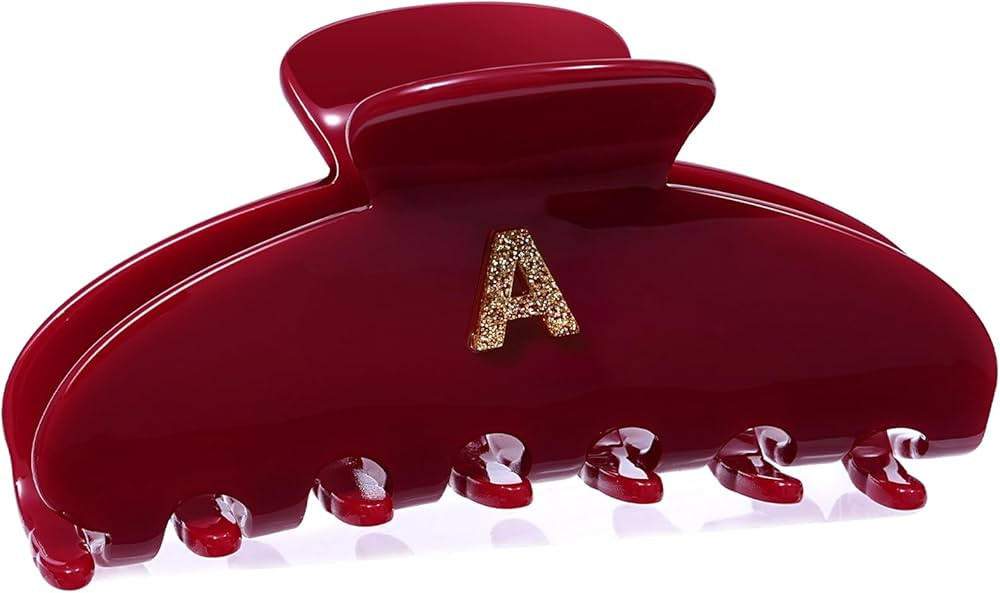 Mesovor Acetate Initial Cute Hair Claw Clips, Letter Elegant 3.9" Cherry Red Hair Banana Clips | ... | Amazon (US)