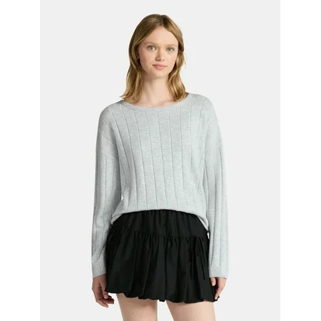 No Boundaries Wide Ribbed Scoop Neck Sweater, Midweight, Women's | Walmart (US)