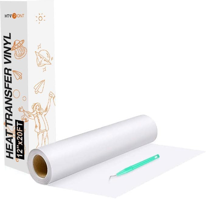 HTVRONT Heat Transfer Vinyl White HTV Rolls - 12" x 20ft White Iron on Vinyl for All Cutting Mach... | Amazon (US)
