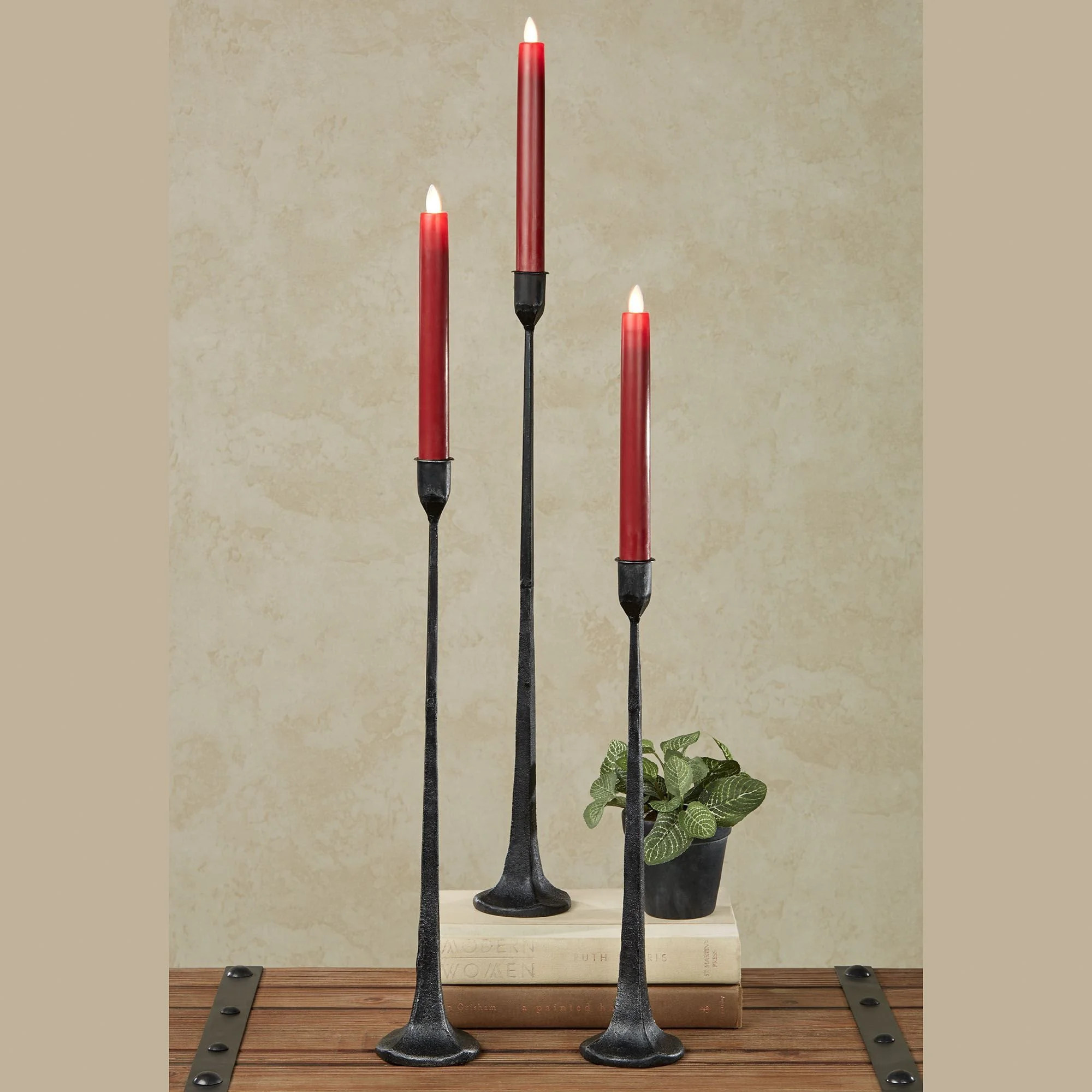 Laine Black Cast Iron Tall Taper Candleholder Black Set of Three | Walmart (US)