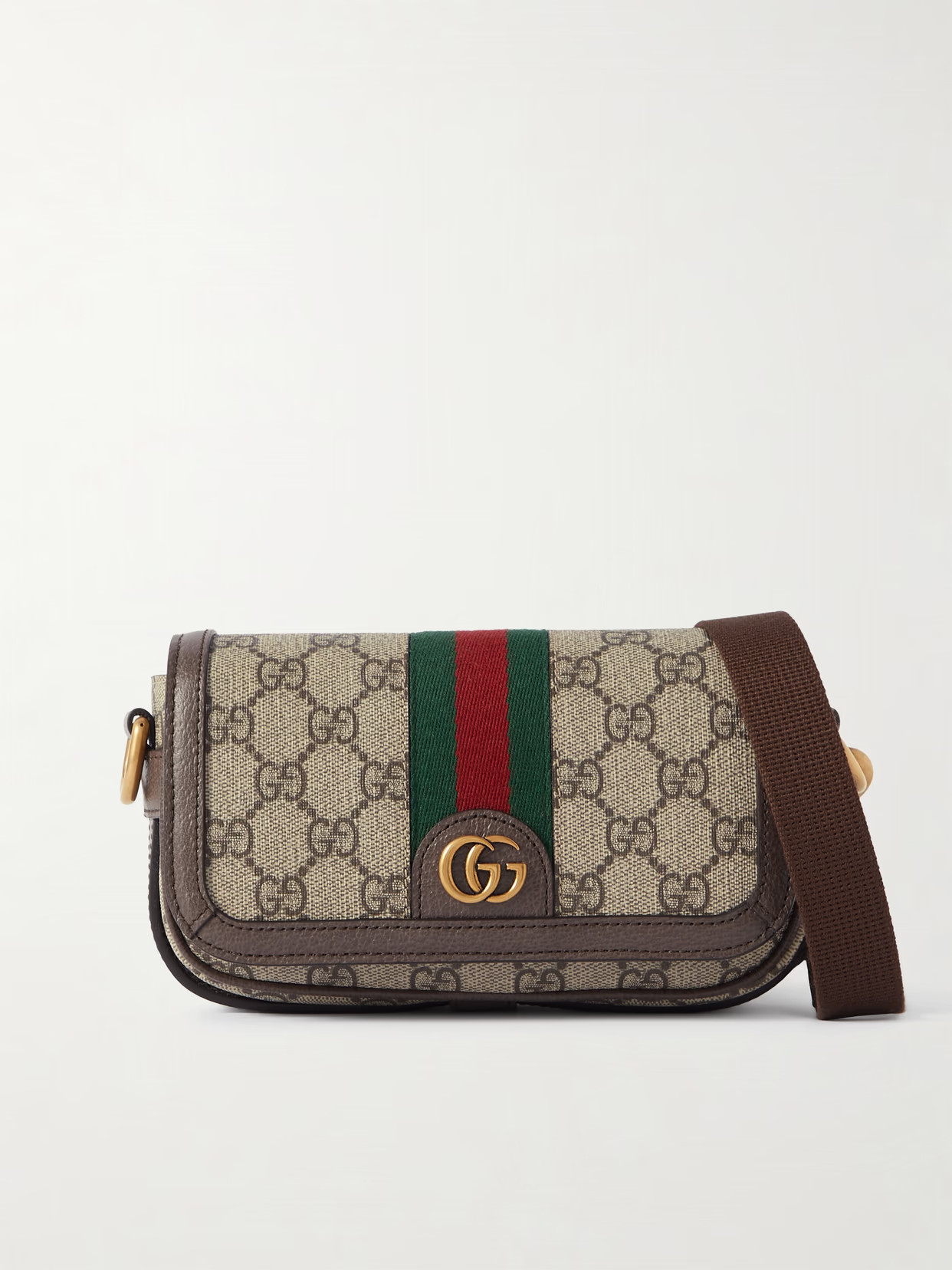 Gucci - Ophidia Mini Leather-trimmed Printed Coated-canvas Shoulder Bag - Neutrals | NET-A-PORTER (US)