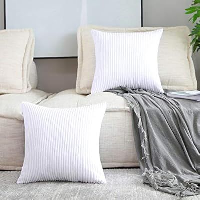 Home Brilliant Set of 2 Super Soft Large Pillow Cover Striped Corduroy Decorative Euro Throw Pill... | Amazon (US)